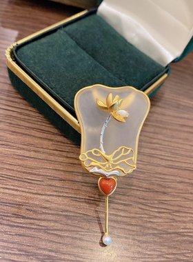 神话芭蕉扇中式镀s925银鎏金胸针