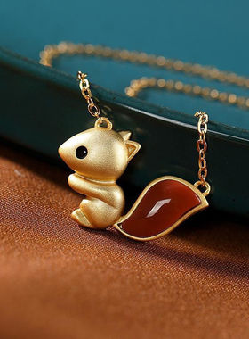 个性时尚设计松鼠吊坠项链镶嵌气