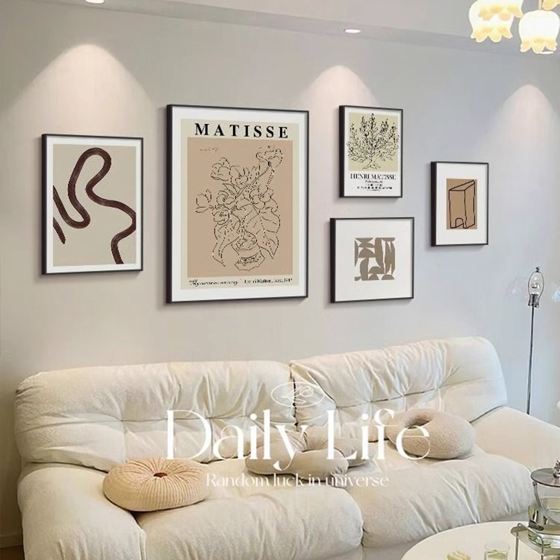 极简奶油风客厅组合挂画小众抽象艺术壁画日法式沙发背景墙装饰画