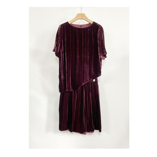 新品 安可拉红色真丝丝绒时尚套装 上衣+短裤 压褶 潮流 个性