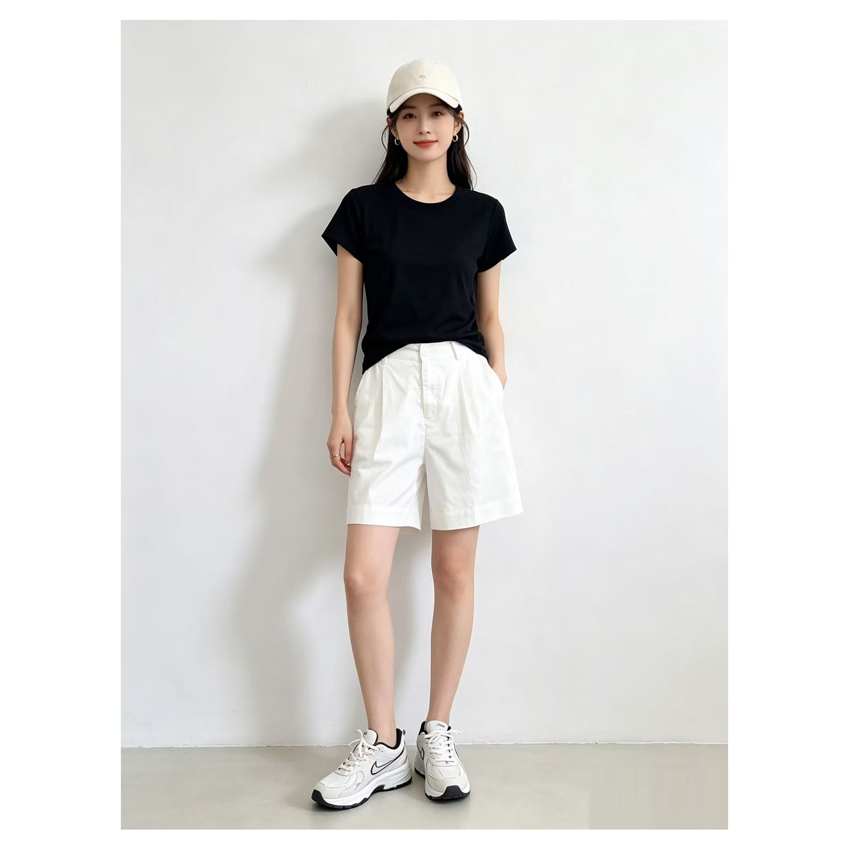 夏季棉麻橡筋显高通勤五分短裤女