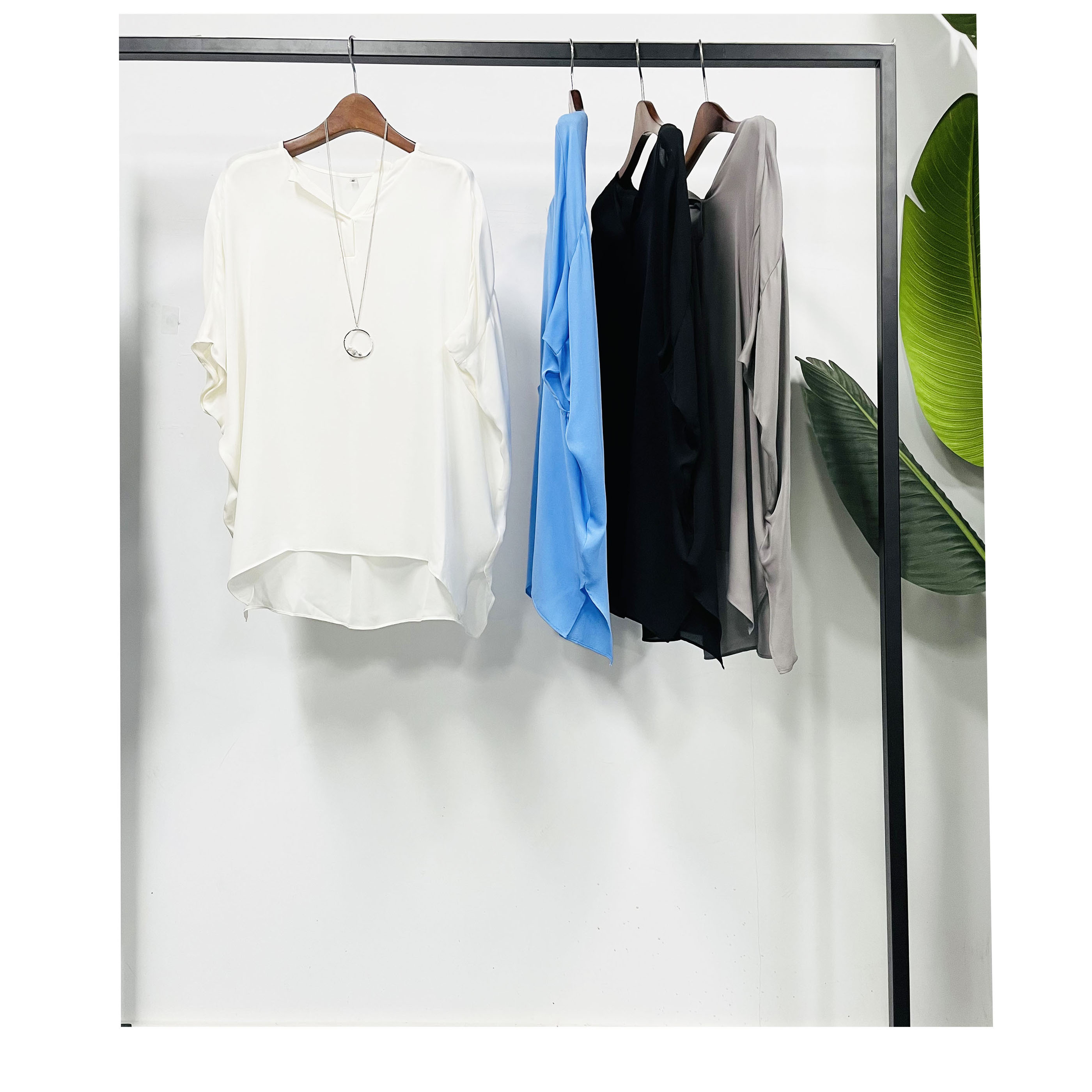 21姆米真丝上衣 T恤 套头衫 蓝色 白色 黑色 灰色100%桑蚕丝 新品