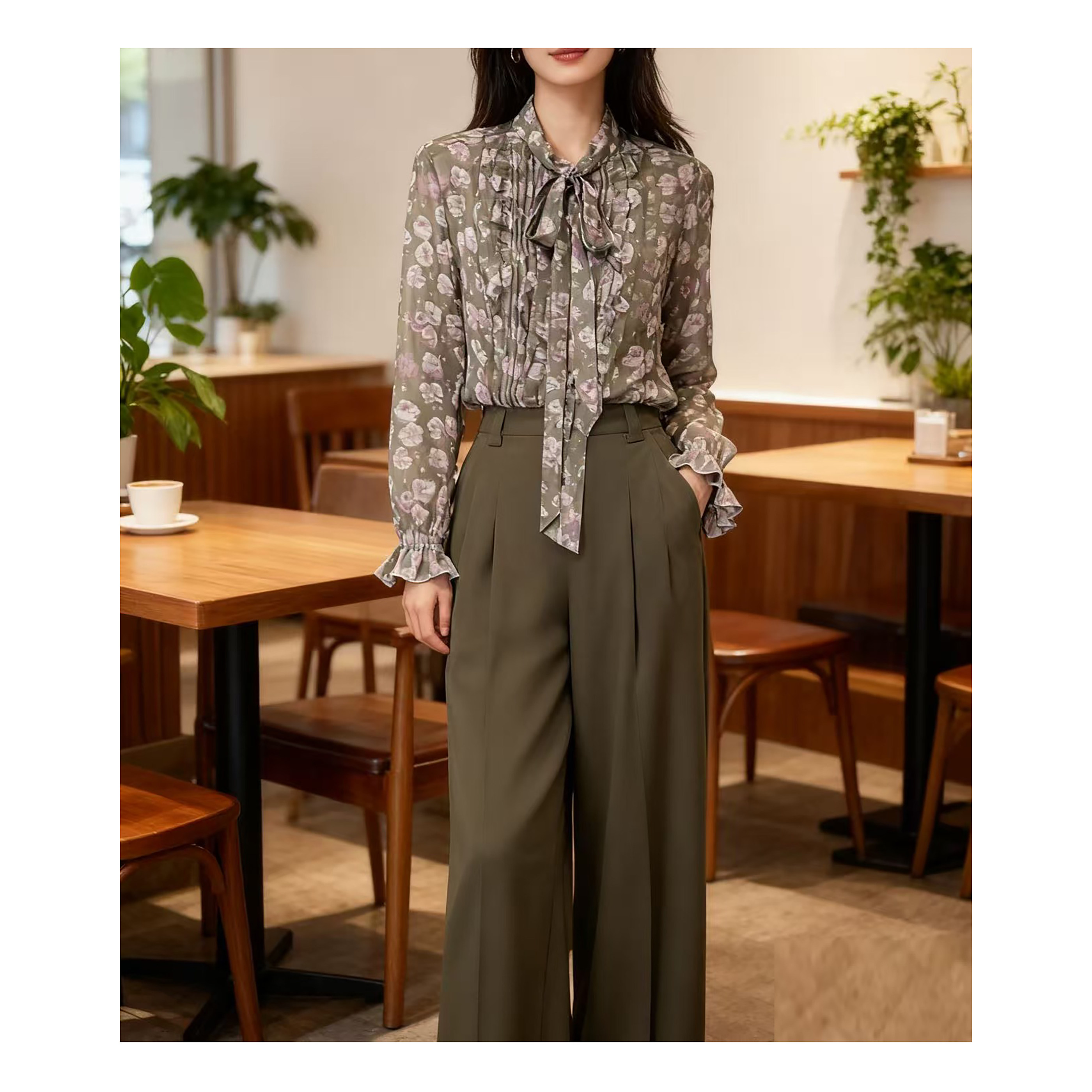 2024春装新品 桑蚕丝衬衫 女 绿色酒红 真丝顺纾 法式蝴蝶结 通勤