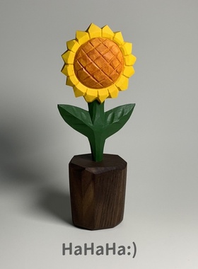 向日葵木雕桌面摆件治愈系