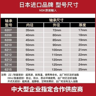日本NSK高速轴承6206 6207 6208 6209 6210 6211 6212 6213ZZ DDU