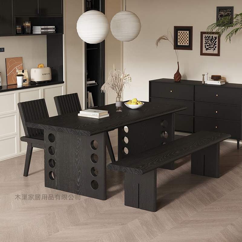 中古风实木餐桌家用小户型长方形