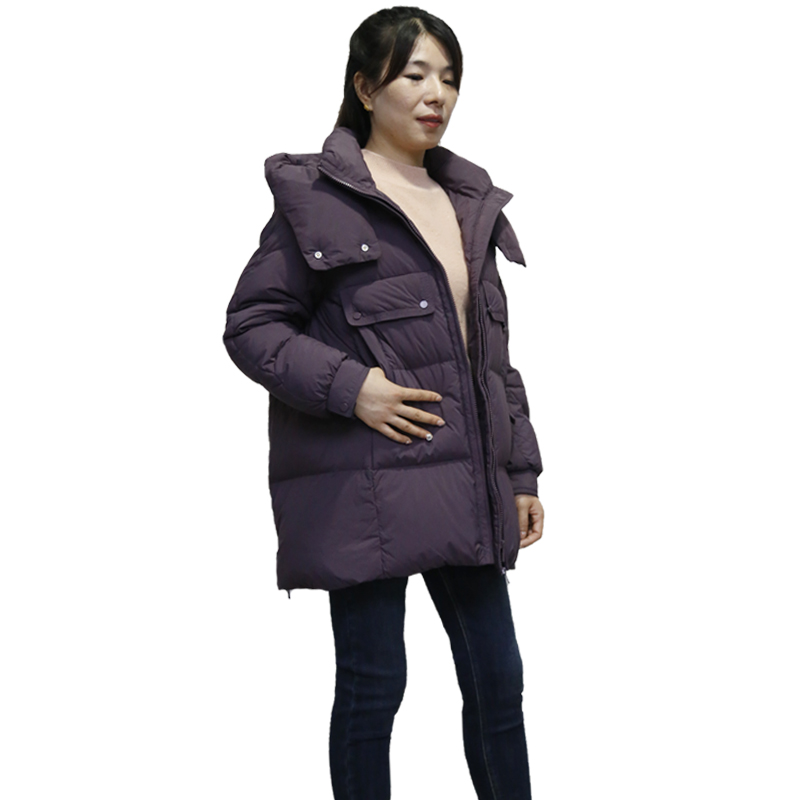 可路莎247827款锦纶鹅绒服 冬季新品 连帽长袖大码女中长鹅绒服