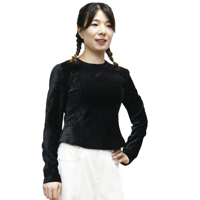 可路莎244774短上衣 秋冬新品平绒打底衫 修身圆领百搭短绒打底