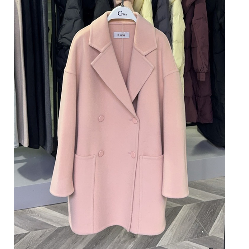 可路莎248839中长款羊绒大衣 冬季新品一手长西服领双面呢 修身款