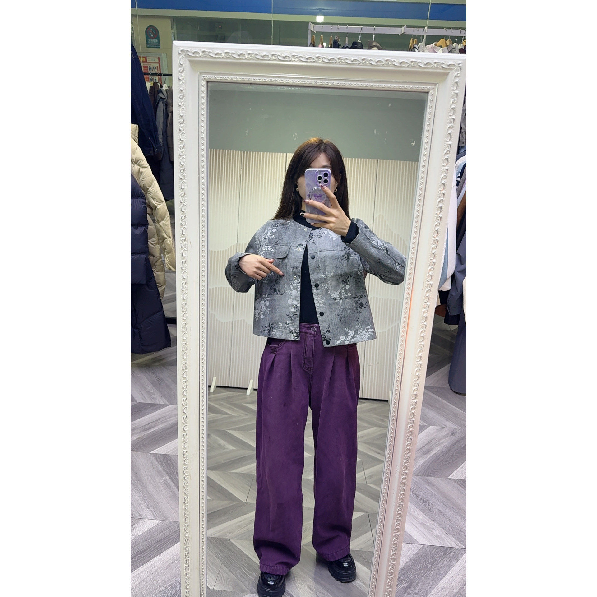 可路莎正品251008印花香风皮衣女春秋圆领纽扣休闲外套时尚女装,女装/女士精品,短外套,淘宝优惠券,粉丝福利购,淘宝优惠卷