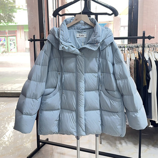 可路莎257464白鸭绒中长款高级感连帽茧型锦纶保暖羽绒服女
