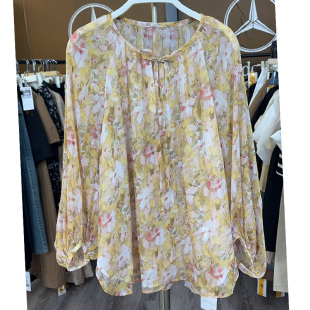 可路莎242471黄白相映扶桑花款 度假雪纺小衫 夏季新品百搭女上衣