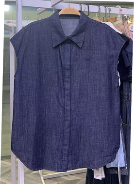 可路莎专柜252605A仿麻牛仔外套通勤上衣简约风日常通勤翻领