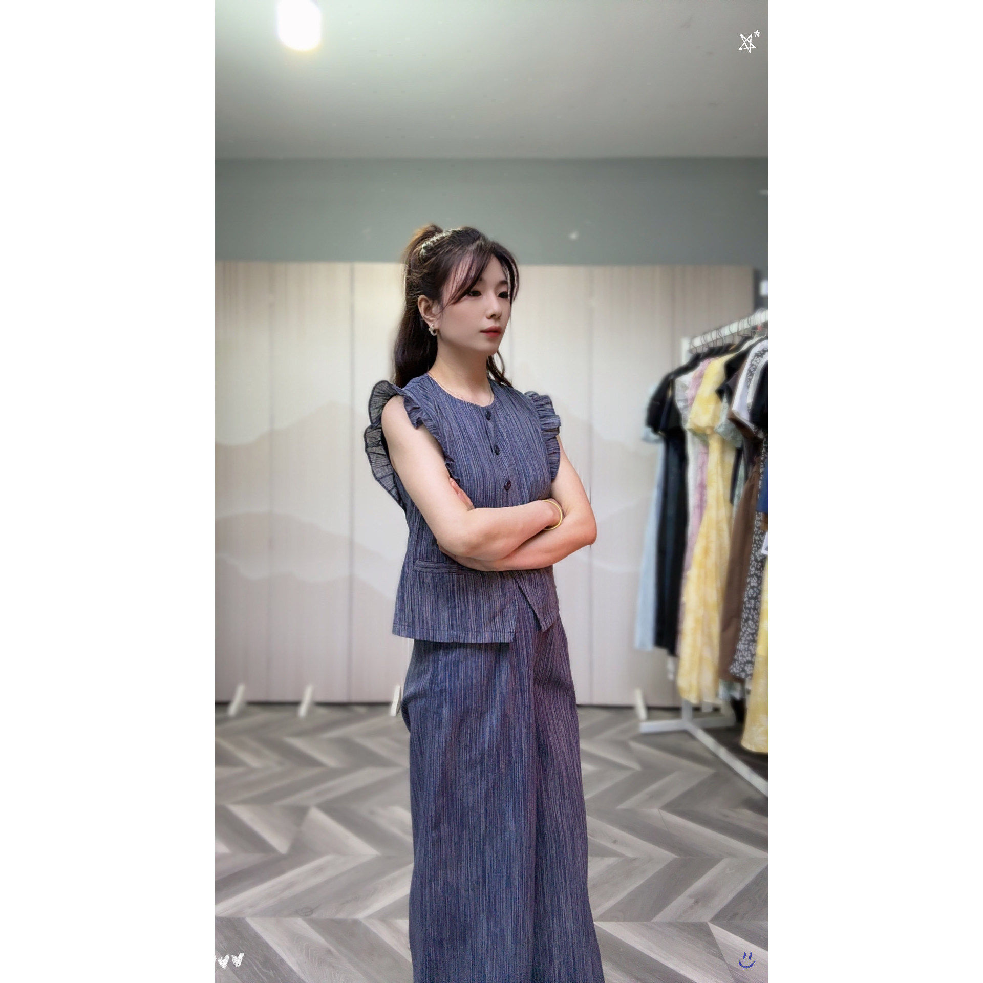 可路莎252424款荷叶袖马甲 夏季新品舒适圆领亚麻棉马甲 专柜正品