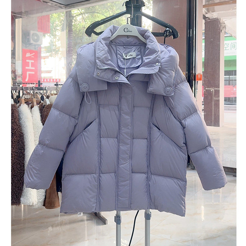 可路莎90%白鸭绒女中长款羽绒服