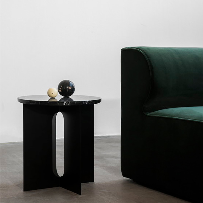 北欧简约风大理石茶几黑色床头柜
