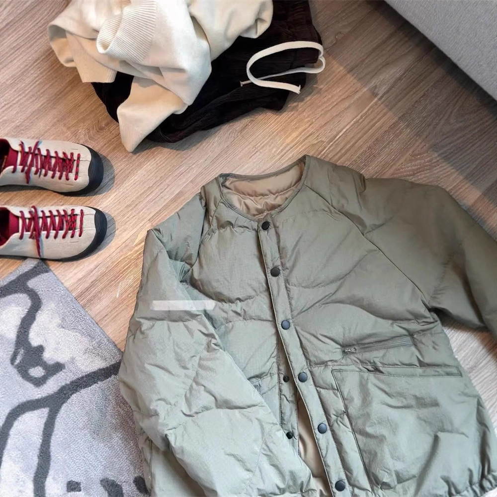 【Miss陸】款韩系轻薄羽绒服女慵懒宽松纯色圆领菱格保暖外套上衣