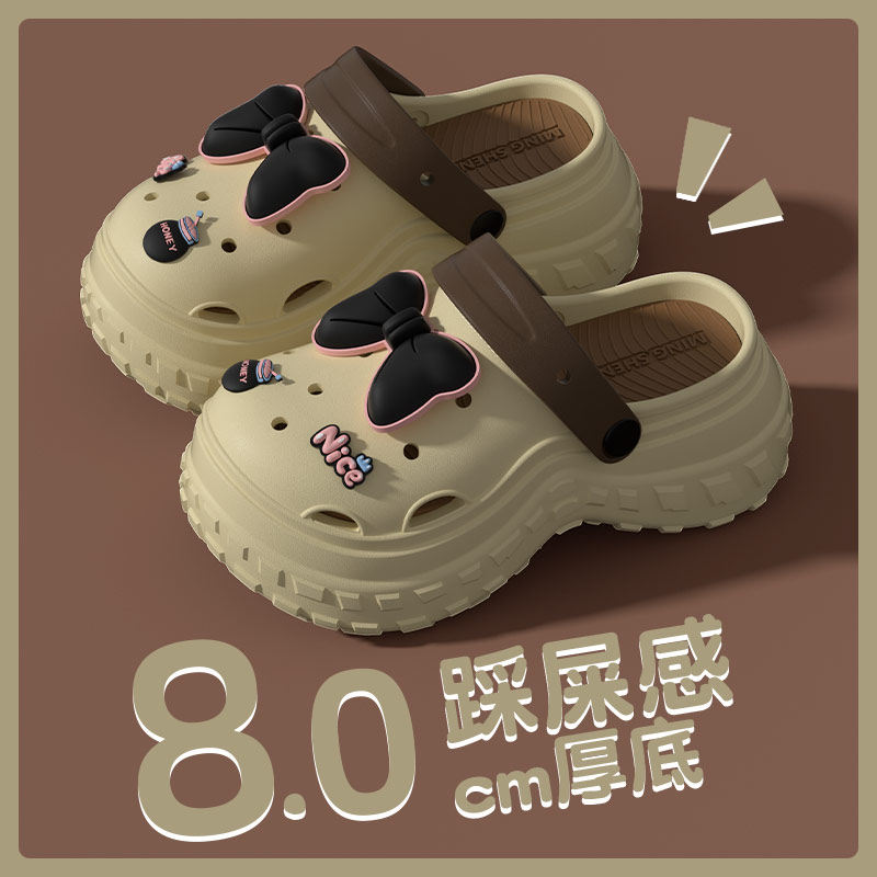 2026新款时尚少女甜美纯欲风立体可拆卸蝴蝶结软底踩屎感洞洞鞋