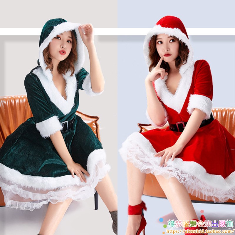 圣诞节装扮cosplay主题服装 圣诞女装战袍套装红色连衣裙子兔女郎
