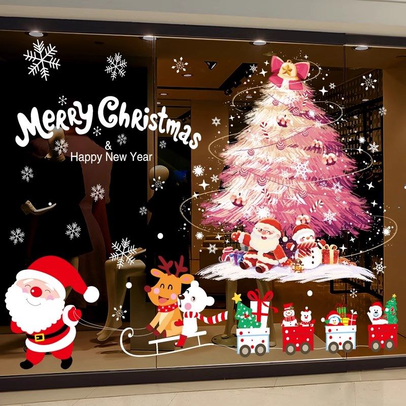 christmas装饰品圣诞窗户贴纸玻璃造景窗花店铺橱窗大门窗户布置