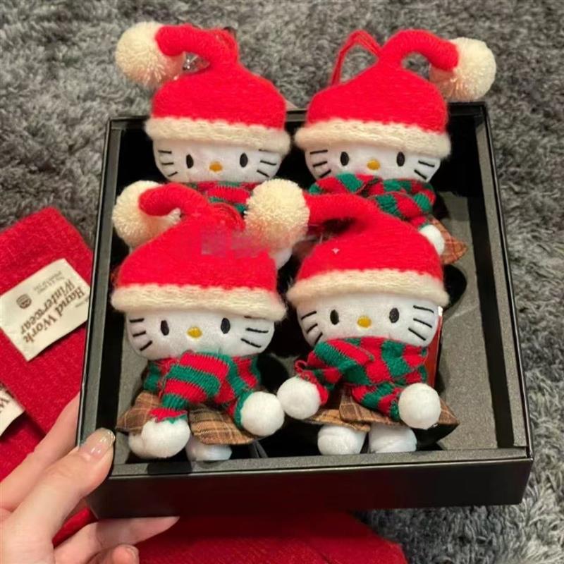 冬日圣诞节红色帽子hellokitty猫包包公仔小挂件书包挂饰毛绒玩偶