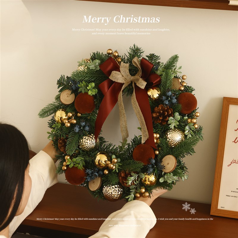 圣诞节装饰花环挂件拍照装扮场景布置藤条圣诞树挂饰周边墙挂门挂