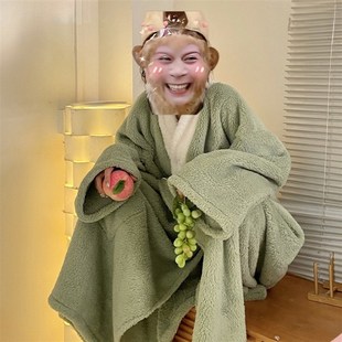 马楼睡衣猴子秋冬季保暖加厚简约长袖睡袍珊瑚绒家居法兰绒可外穿