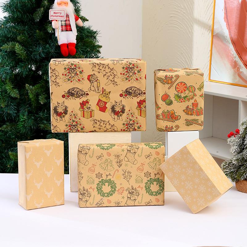 新款牛皮纸圣诞节礼品包装纸diy惊喜礼物包装纸创意圣诞猫咪包装
