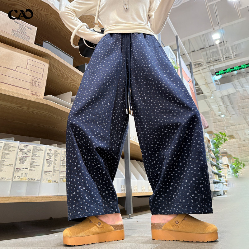 小个子休闲阔腿裤女高腰宽松垂感奶奶裤设计感印花冰丝九分气球裤,女装/女士精品,休闲裤,淘宝优惠券,粉丝福利购,淘宝优惠卷
