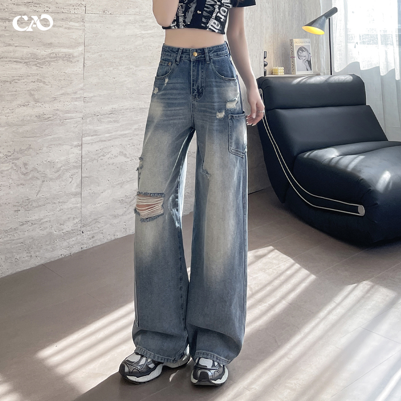 美式高街破洞牛仔裤女春夏季