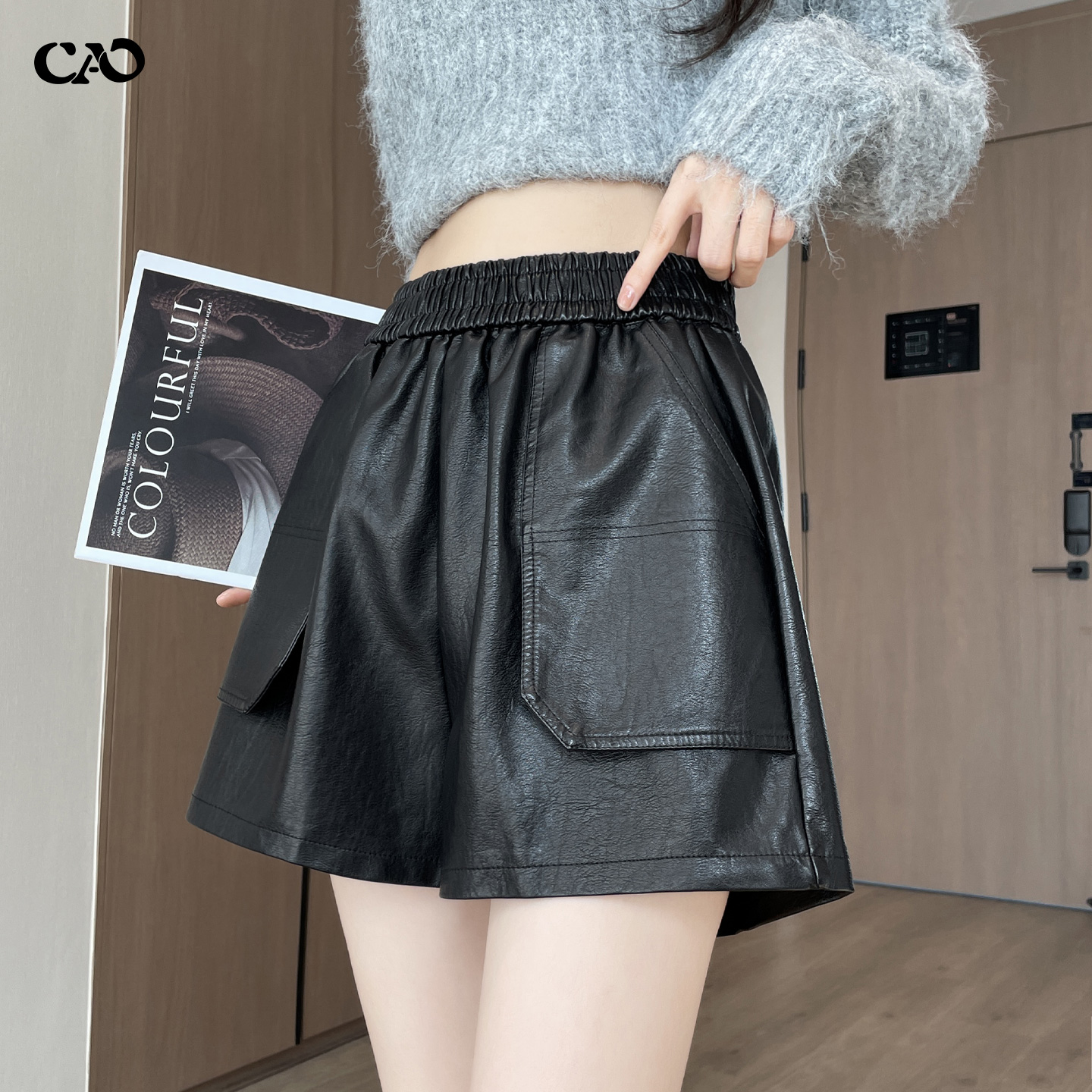 皮短裤女2025秋冬款黑色PU酷飒风