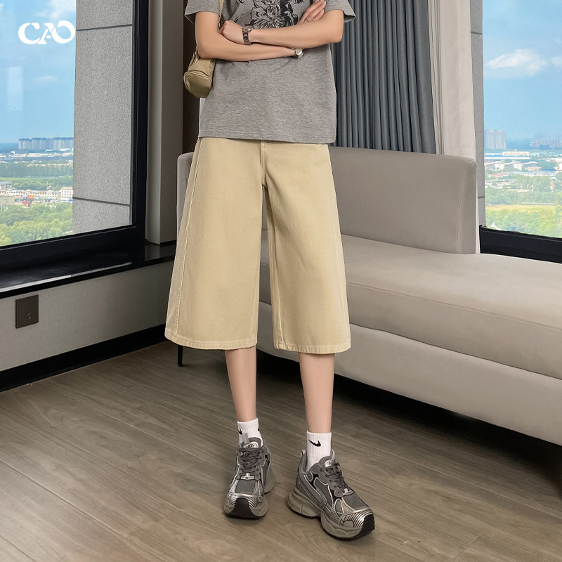 七分阔腿牛仔短裤女2026夏季新款高腰宽松显瘦小个子休闲直筒中裤