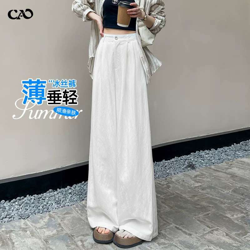 白色冰丝阔腿裤女夏季薄款图片