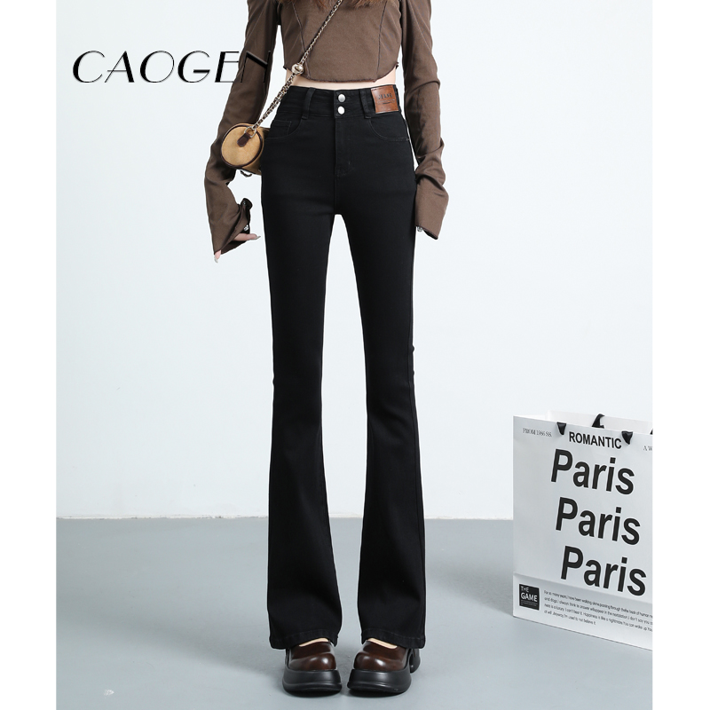 黑色微喇牛仔裤女夏季薄款