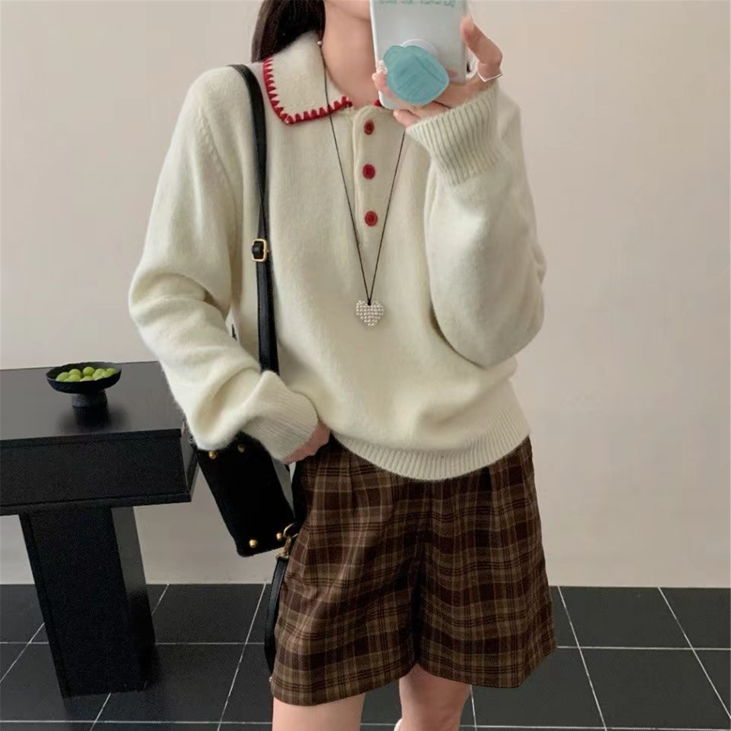 秋冬新款2025纯色针织衫内搭POLO翻领上衣女宽松套头韩系毛衣外穿