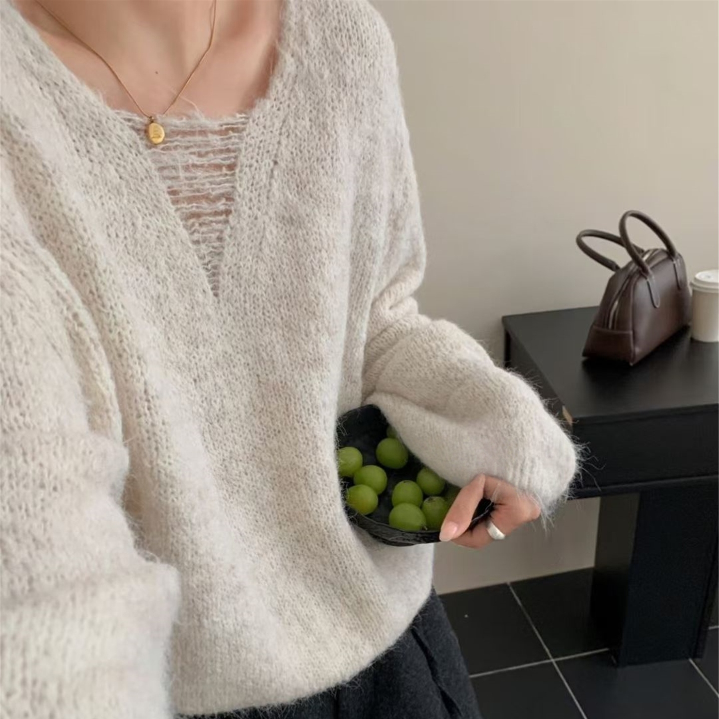 秋冬新款纯色针织套头设计感韩系内搭上衣女士针织衫百搭宽松毛衣