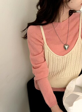 2026春季新款纯色麻花针织马甲外穿女装韩系无袖简约短款吊带背心