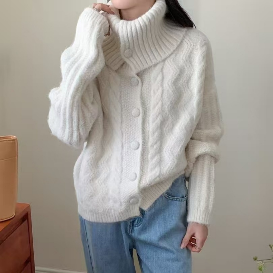 冬新款针织衫纯色麻花内搭上衣高领女宽松套头加厚短款翻领毛衣