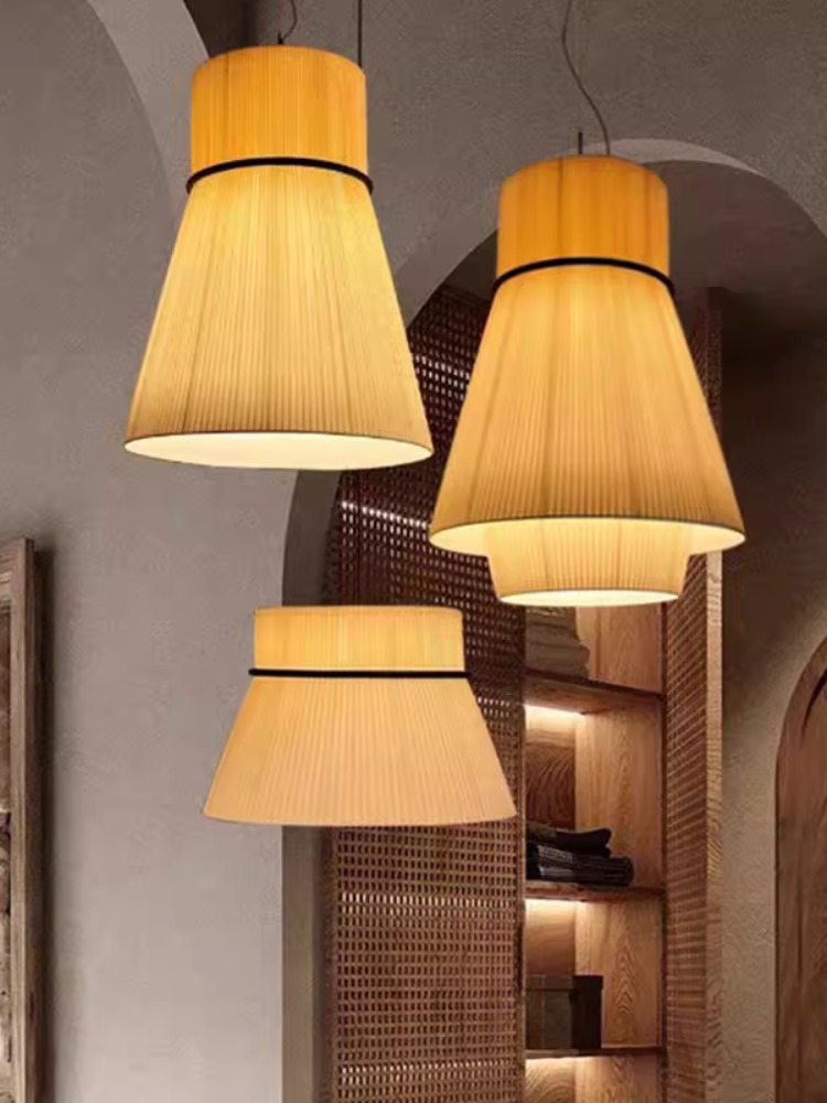 餐厅吊灯现代简约饭店餐桌卡座包厢吧台咖啡厅日式侘寂风布艺吊灯