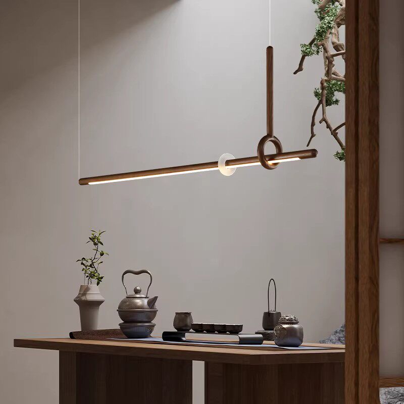 登枝日式侘寂原木长条餐厅吊灯