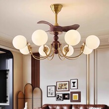 中古风胡桃木色客厅变频一体吊扇灯复古时尚餐厅卧室魔豆风扇吊灯