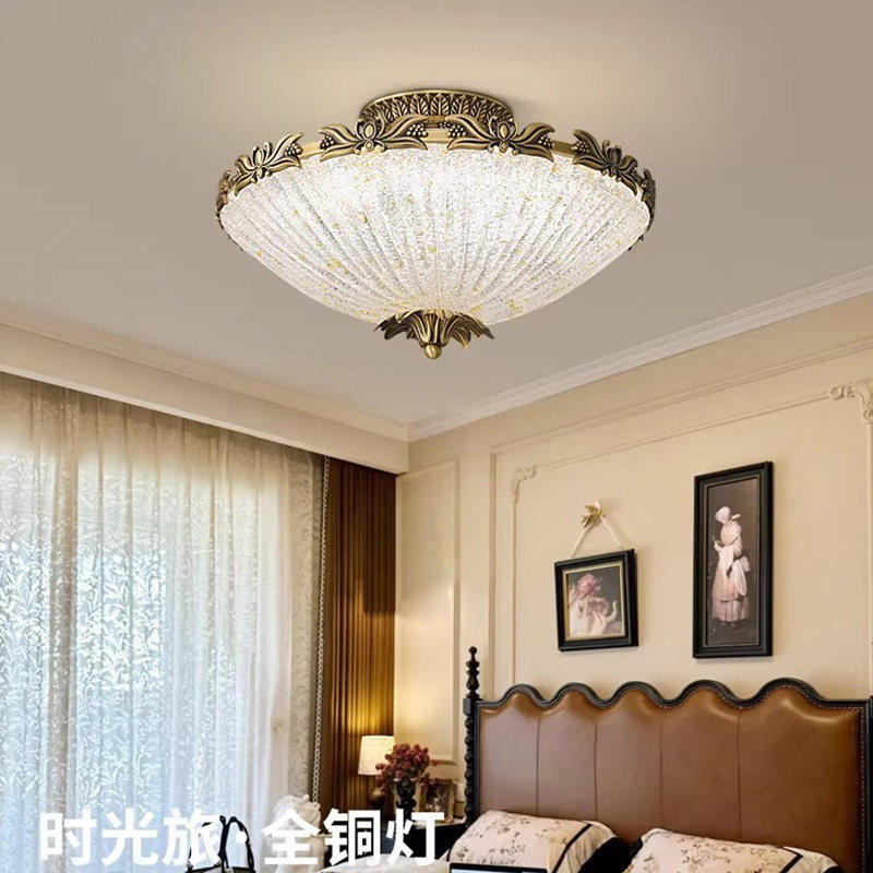 全铜法式中古美式复古高级感古铜水晶砂设计师卧室书房玄关半吊灯