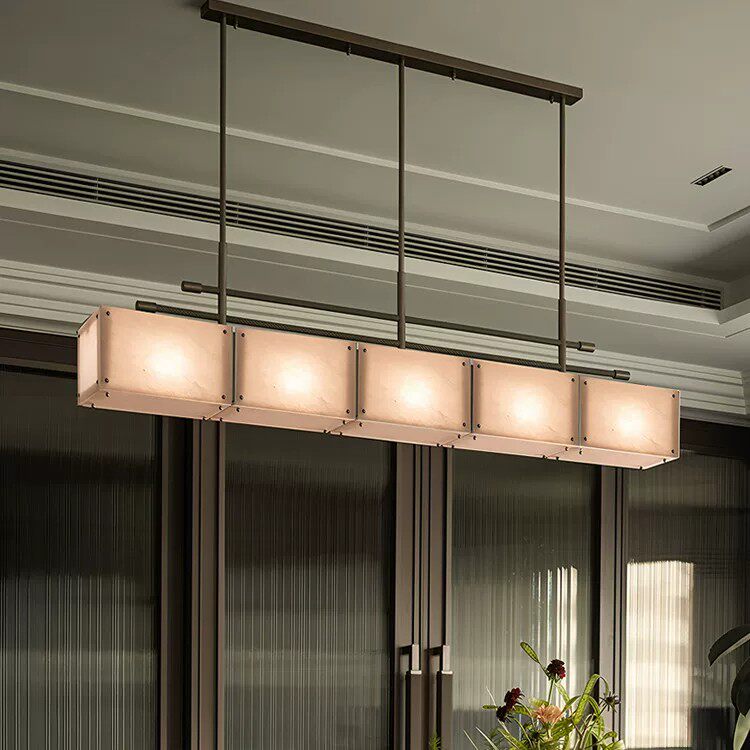 设计师北欧轻奢极简仿云石长吊灯酒店会所茶桌灯具别墅餐厅吊灯