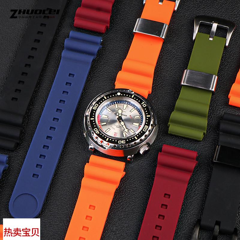 适配原厂精工5号太阳能手表男硅橡胶表带水鬼潜水罐头SNE537SRPA8