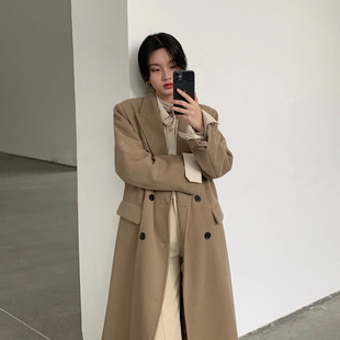 呢子大衣女冬长款过膝韩版宽松2024新款双排扣气质西装领毛呢外套