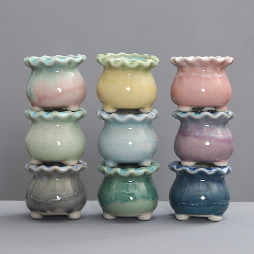 开片釉多肉小花盆陶瓷迷你拇指盆