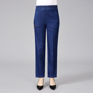 夏季妈妈九分裤弹力薄款女裤中老年女装绣花牛仔裤苗条胖妹妹大码