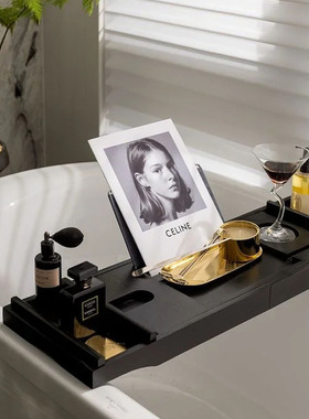 现代轻奢家居洗手间浴缸架摆件木制软装样板间装饰品组合搭配卫浴