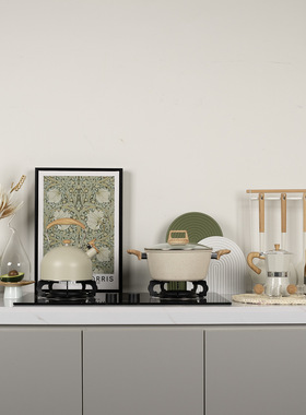 新款奶油风欧式厨房样板间烧水壶咖啡豆砧板道具软装灶台花器装饰