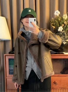 CMETER御寒保暖两面穿高领羊毛皮毛一体加厚外套女